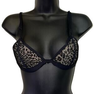 Animal Print Black Mesh Bikini Top Small